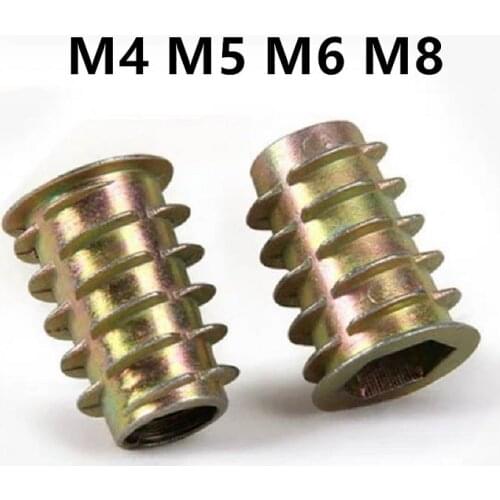 100/50PCS M4 M5 M6 M8 Zinc Alloy Furniture Nuts Thread For Wood Insert Nut Flanged Hex Drive Head Furniture Nuts