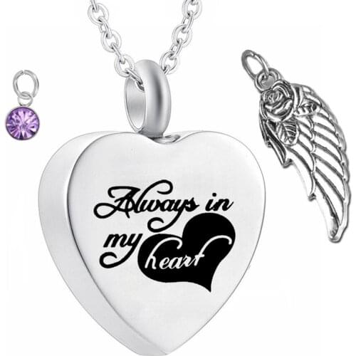 Always in My Heart Birthstone Crystal Urn Necklace Heart Memorial Keepsake Pendant Cremation Jewelry for Ashes
