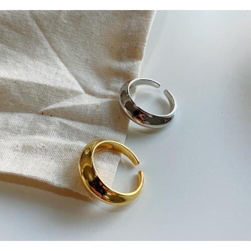 1pc INS Authentic S925 Sterling Silver FINE Jewelry Glossy convex Geometric ring broadside Wider adjust TLJ1104