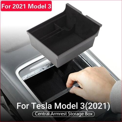 2021 Model3 Tesla Car Central Armrest Storage Box For Tesla Model 3 Center Console Flocking Organizer Containers New Accessories
