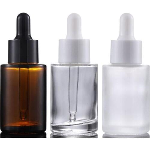 30ml frosted clear brown essence bottle flat shoulder original liquid oil bottle 30ml glass dropper bottles LX2464