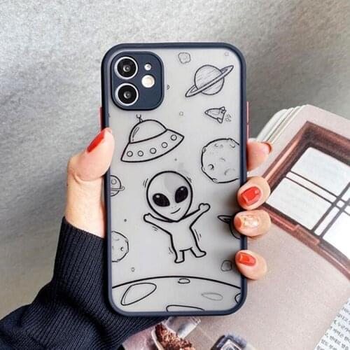 Cartoon Astronaut Matte Phone Case For iPhone 11 12 Pro X XR XS Max SE 2020 7 8 Plus Camera Protect Shockproof Hard PC Cover