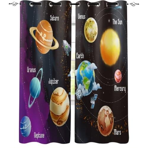 Cartoon Solar System Modern Curtain for Kids Room Bedroom Curtain Cartoon Window Curtain for Boys Colorful cortinas