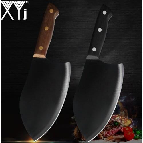 XYj Stainless Steel 7 Inch Kitchen Chef Tool Wide Sharp Blade Cooking Butcher Knife Slaughtering Non-Slip Anti-Rust 3cr13 Blade