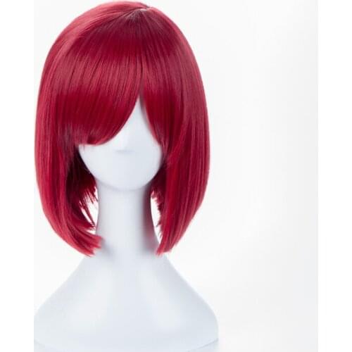 35cm Danganronpa: Trigger Happy Havoc Cosplay Wigs White Snow Girl Playing Short Dark Red Color Hair Halloween 1:1 Wigs
