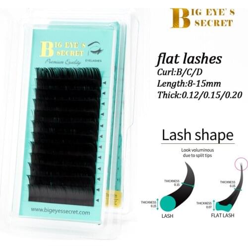 Big eyes secret Flat Eyelash Extensions Individual Mink 0.15 0.20 Softer Ellipse Flat Lash Split Tips Ligher Volume lashes