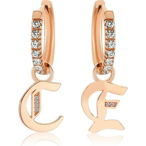 Valori Jewels Shining Letters, Zirconia White Gemstone, Rose Gold Plated, Sterling Silver Small Hoop Charm Earrings