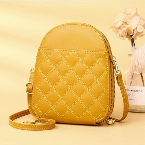 Spring New Brand Desinger Lattice Female Shoulder Messenger Bag Women Double Zipper Crossbody Handbags PU leather Phone Purse