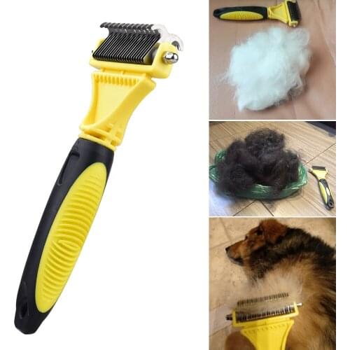 Pet Fur Dog Brush Double Blades Side Cat Grooming Deshedding Trimmer Dog Stainless Steel Comb Rake Dematting Cleaning Tools
