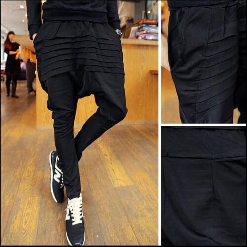 28-44 Autumn New Men Nightclubs Harem Pants Big Crotch Pants Cross-pants Black Collapse Tide Hip-hop Trousers Singer Costumes