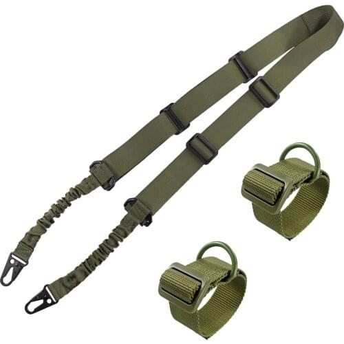 Tactical 2 Points Heavy Duty Rifle Sling Adjustable Gun Shoulder Strap Military Bungee Gun Sling with 2 ButtStock Sling Adapter