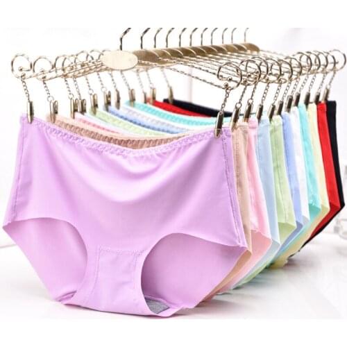 Sanderala 3pcs Womens Panty Briefs Panties Plus Size Seamless Panties Ice Silk Mid Waist Briefs Breathable Cotton Crotch Briefs