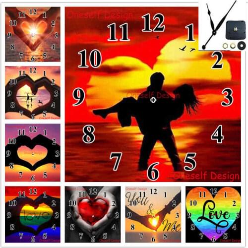 Decortion home love heart 5d diamond embroidery full clock rhinestone pictures diamond painting Mechanical clock wall sticker