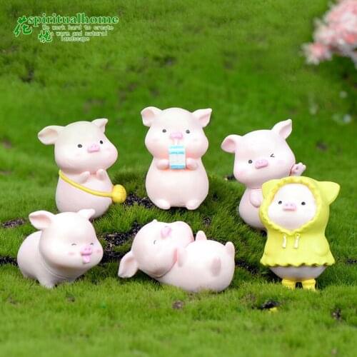6pcs cute little pig doll ornaments little pig desktop cake decoration car decoration micro landscape DIY home decorations