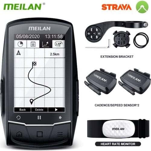 Meilan M1 GPS Bike Computer With Chest Heart Rate Monitor Speed /Cadence Sensor Wireless Navigation Bluetooth Bicycle Odometer