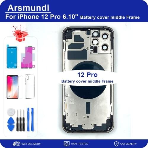 For iPhone 12 Pro Battery Back Cover + Middle Chassis Frame + SIM Tray + Side Key Parts Housing Case No Flex Cable