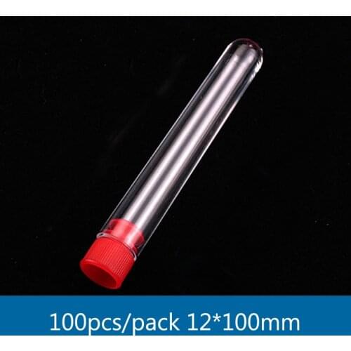 100 pieces/pack 12*100mm Lab Transparent Plastic Test Tube with cap Chemistry Laboratory RIA Tube