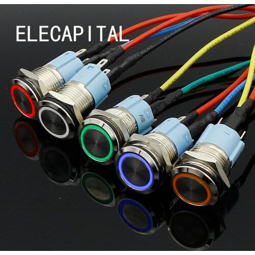 16mm red blue yellow green white Light Hot Car Auto Metal LED Power Push Button Switch Latching Type On-off 3V 5V 12V 24V 220V