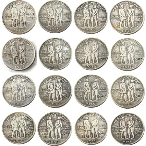 A Set Of(1934-1938)PSD Danial 16PCS Half Dollar Commemorative Silver Plated Copy Coin