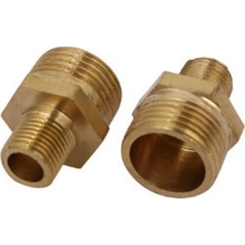 2 Pcs 3/8BSP x 1/8BSP Male Thread Brass Hex Nipples Pipe Fittings Connectors
