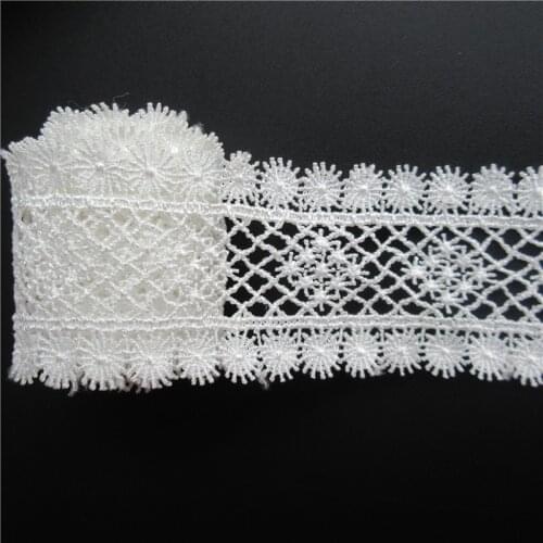 2yard Vintage White Polyester Eyelash Flower Embroidered Lace Trim Ribbon Fabric Handmade DIY Garment Wedding Dress Sewing Craft