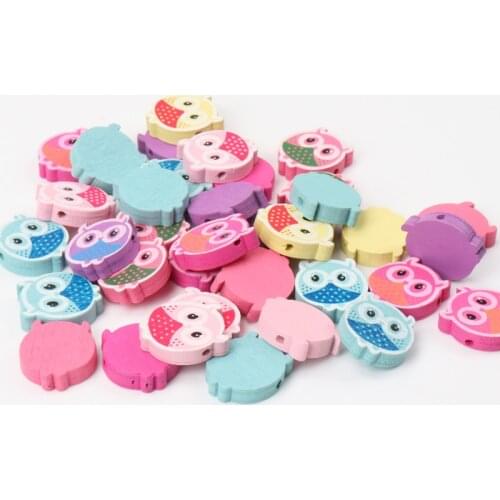 20pcs Mixed Owl Pattern Wooden Spacer Beads For Jewelry making DIY 20x18mm MT1451