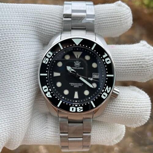 Black STEELDIVE Watch Mens Mechanical Wristwatch Ceramic Bezel Blue Luminous NH35 Automatic Dive Watch