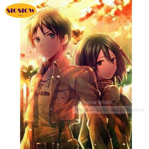 Diy 5D Diamond Embroidery Eren Mikasa Attack On Titan Anime Painting Full Square Cross Stitch Handmade Wall Decor Bedroom Gifts