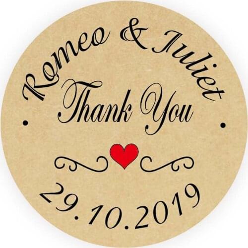 DouxArt 100pcs Thank you Personalized Wedding Favors Stickers Seals, 40mm Kraft Communion Baptism Party Invitation Gift Labels