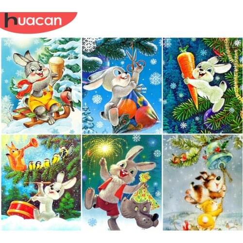 HUACAN Painting By Number Christmas Drawing On Canvas Paint By Numbers Rabbit Animal Kits Home Decor