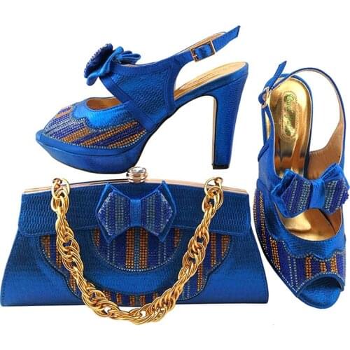 Blue Color Shoes and Bag Sets for Women Matching Women Shoe and Bag Set Handmade bow Nigerian Shoes and Bag Sets