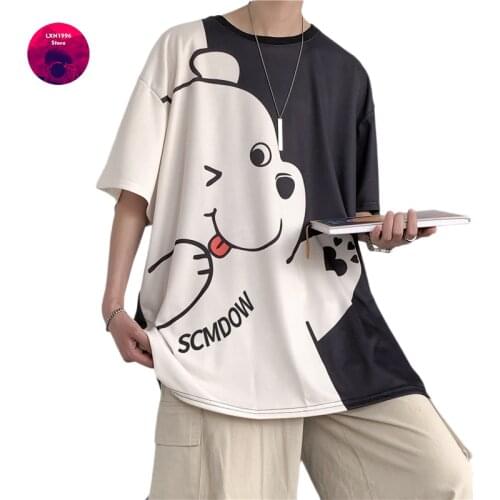 Korean Fashion Couple T-Shirt 2021 Casual Graphic Tee Dinosaur Print Breathable Tshirt Tops New Summer Outfits for Man Women