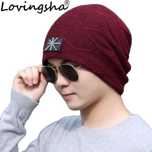 LOVINGSHA Patchwork Design Men Knitted Knit Skullies Baggy Bonnet Warm Hats For Girl Beanie Faux Fur Women Winter Caps HT086