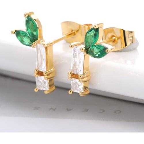 Fashion Metal Bamboo Crystal Stud Earrings Vintage Simple Bamboo Stud Earrings Wedding Jewelry Gift Accessories