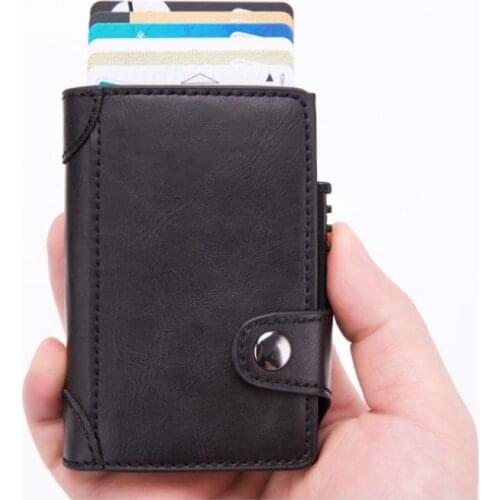 Men Crazy Horse PU leather Aluminum Wallet With Back Pocket ID Card Holders RFID Blocking Mini Metal Wallets Credit Card Case