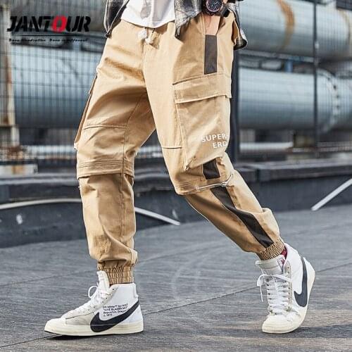 Men Joggers Multi-pocket Streetwear Mens Harem Pants Casual Regular Fit Cargo Pants Black Stripe Khaki Trousers Male Pantalon