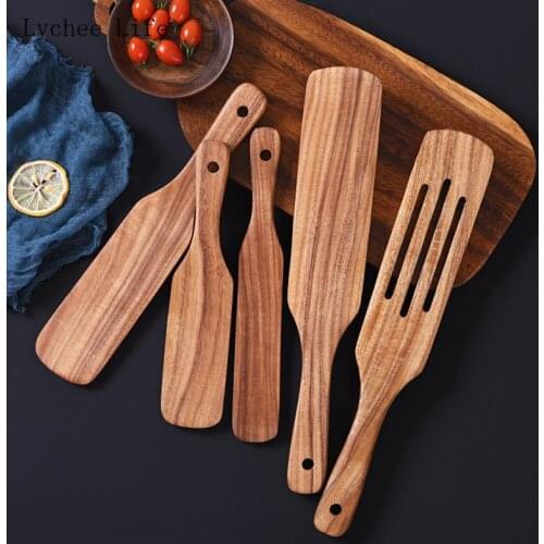 Lychee Life Wooden Kitchen Tools Set Long Handle Shovel Cooking Kitchen Spatula Utensils Cookware Tools