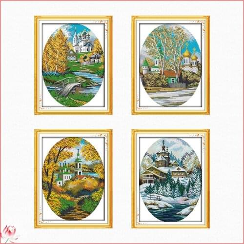 Cross-Stitch Kit Stamped Four Seasons In Coast Printed 11CT 14CT Painting Counted Pattern Crafts Decor Embroidery Needlework Set