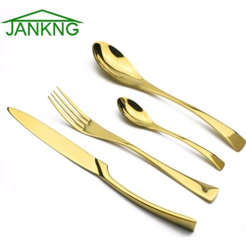 JANKNG 4Pcs/Lot Black/Rose/Gold/Silver Stainless Steel Dinnerware Set 18/10 Cutlery Kitchen Tableware Fork Steak Knife TeaSpoon