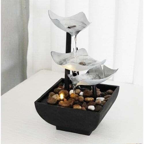 Home Office Desktop Fountain with Natural Springs River Rocks & Reflective Lights Home Decoration Ornament Gift For Friend