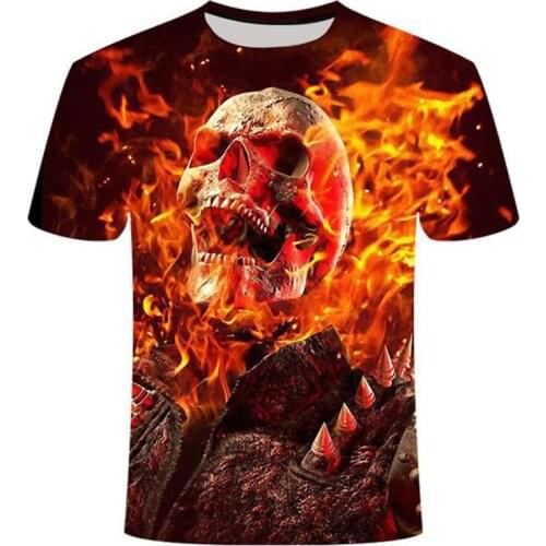 New flame skull t-shirt new 3D T-shirt with mens and womens casual beach hip hop T-shirt