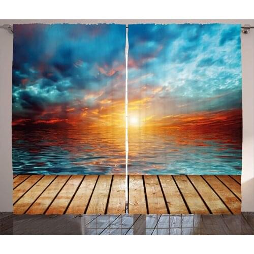 Ocean Curtains Dramatic Sunset Over The Sea Twilight Scenery Beach Skyline Coast Photo Living Room Bedroom Window Drapes