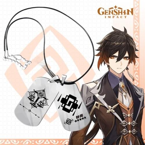Genshin Impact Stainless Steel Necklace Anime Game Figure Zhongli Klee Venti Keqing Car Pendant Jewelry Gift