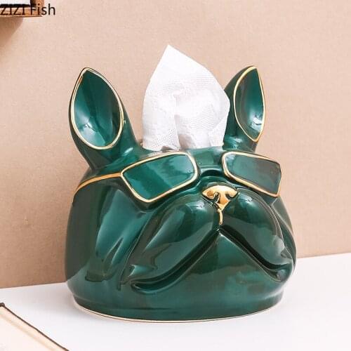 French Bulldog Tissue Box Modern Decor Ceramic Tissue Boxes Dinner Table Napkin Holder Porcelain Paper Towel Organizer Case