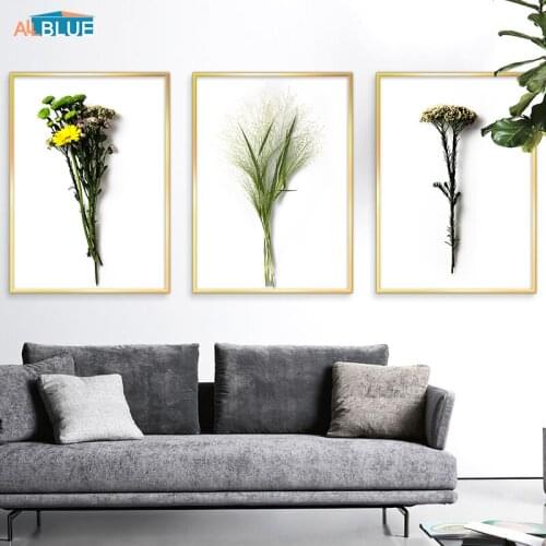Posters And prints Nordic Green Bouquet Minimalist Wall Art Canvas Painting Flower Wall Pictures For Living Room Home Decorative