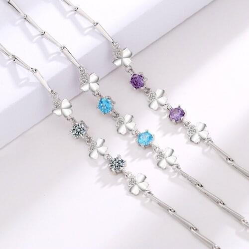 S925 Silver Flower Women Bracelet Transparent Cubic Zircon Silver Bracelet Girls Party Luxury Jewelry Chain DIY Gift Charm