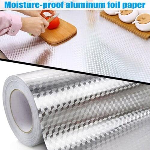 Self Adhesive Waterproof Oil-proof Aluminum Foil Wallpaper Kitchen Stove Wall Sticker GQ