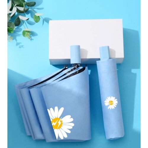 Anti-UV Folding Umbrella Compact Windproof Travel Umbrella With Auto Open Close UVA50 Daisy Pattern Umbrella Double Umbrella