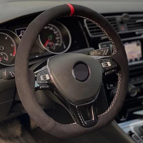 Hand-stitched Non-slip Black Suede Car Steering Wheel Cover For Volkswagen VW Golf 7 Mk7 New Polo Jetta Passat B8 Tiguan Sharan