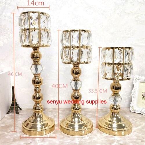 Wedding wholesale single gold candle holder metal glass crystal candle stick holders senyu0317